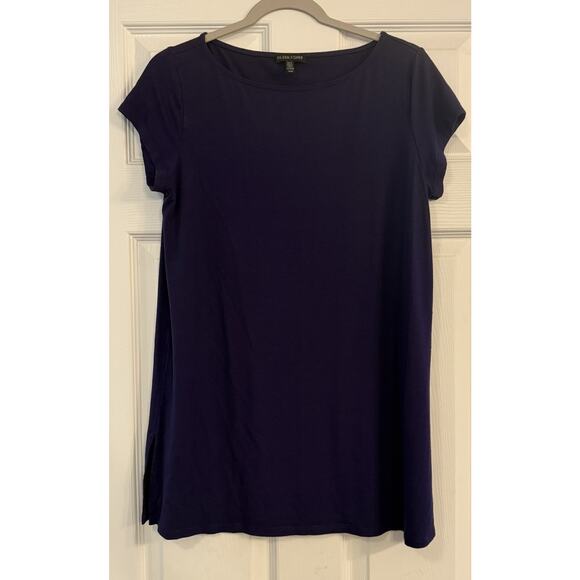 Eileen Fisher Tunic Top Sz MED Stretchy Purple Viscose Career Casual Longer EUC - Picture 1 of 9